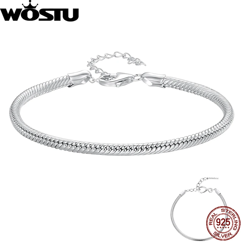 WOSTU oryginalna 925 srebro podstawowa bransoletka klips z homarem łańcuszki wężowe nieskończone zapięcie miłosne DIY koraliki do biżuterii dla kobiet prezent