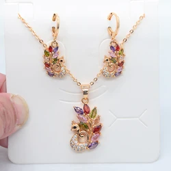 Fashion Gold Color Multicolor Cubic Zirconia Peacock Jewelry Set for Women