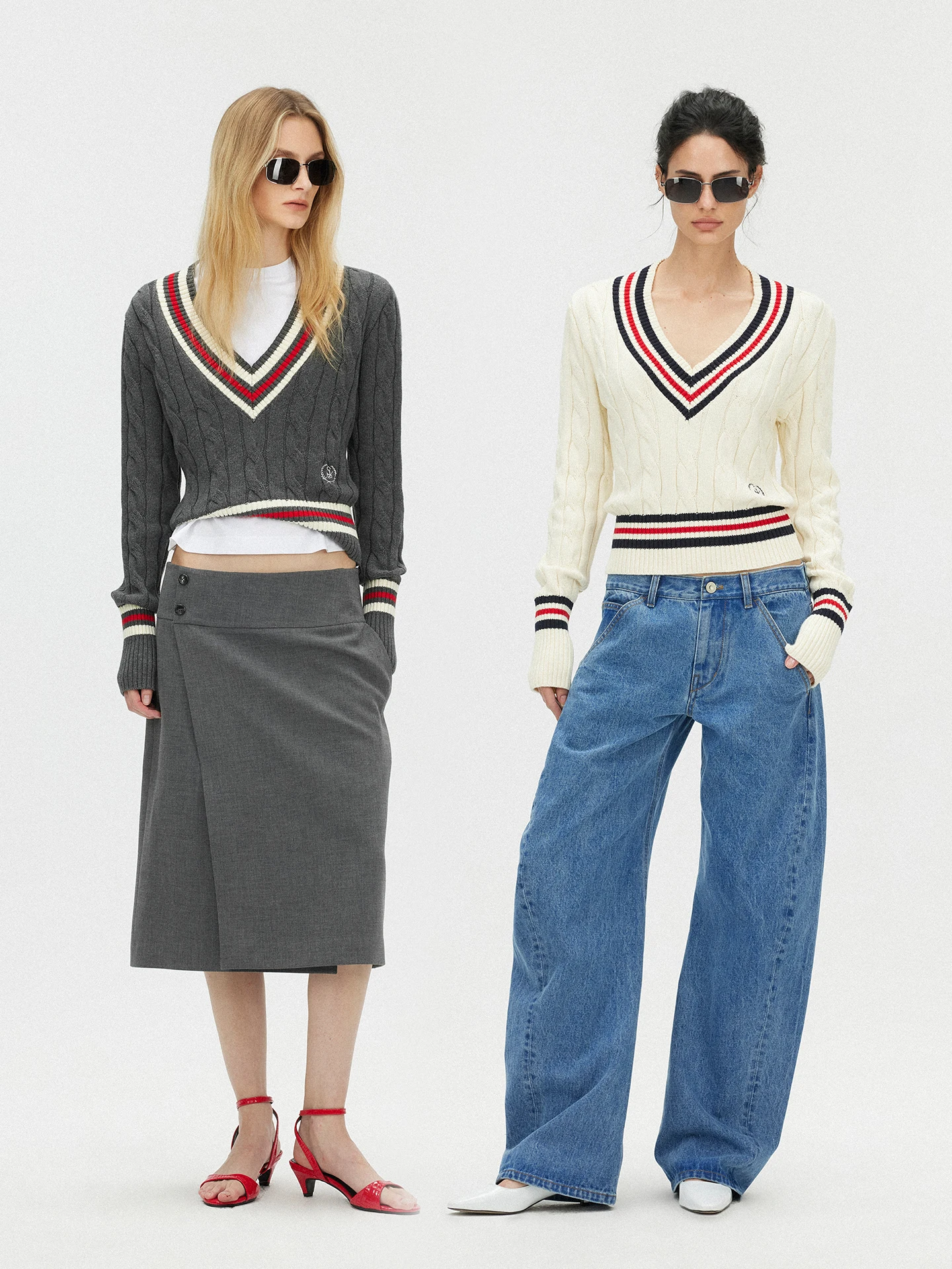 

Saumple Study Symph Women's Knitted Sweater V-ne Striped Long Sve Cotton Slim Fit College Sle Spring Faion 2026