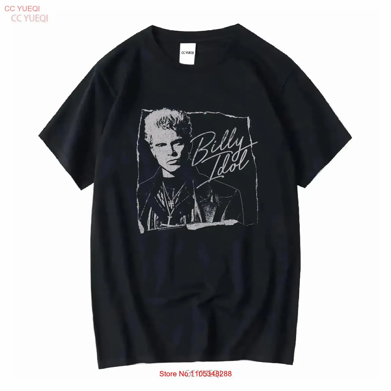 Billy Idol Torn and Cursive Charcoal T-Shirt Vintage Washed Designer-Kleidung Streetwear Leicht Herrenartig Vintage Washed Casual