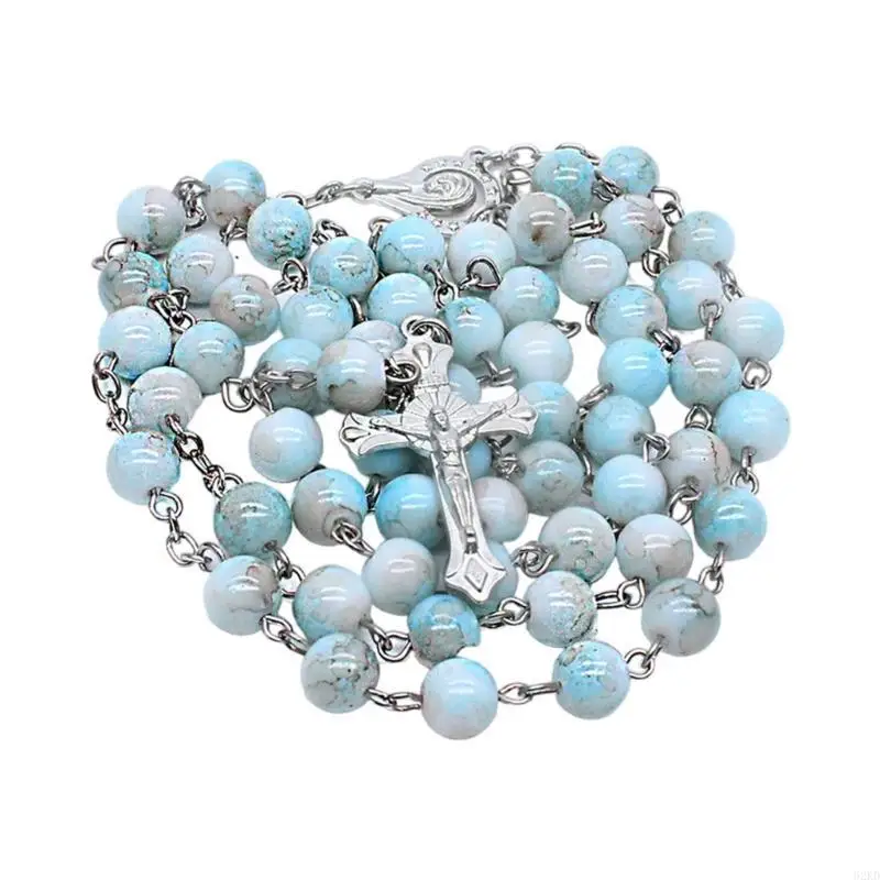 62KD Catholic Markings Beads Rosary Necklace Crosses Religious Chain Church Prayer Pendants Jewelry for Womens Baptisms Gift