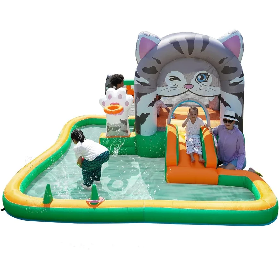 

Bounce House Inflatable Cat Bouncy Castle for Indoor Outdoor Fun with Slide Ball Pit Blower and Punching Bag Perfect for Birthd