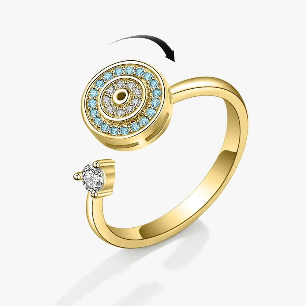 Viking Evil Eyes Rotating Adjustable Knuckle Rings For Women Crystal Anxiety Relief Spinning Ring Fidget Spinner Bague Femme