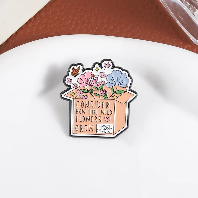 Creative Floral In Carton Box And Cup Pins Brooch Consider How The Wild Flowers Grow Enamel Lapel Pin Accessory On Backpack Hat