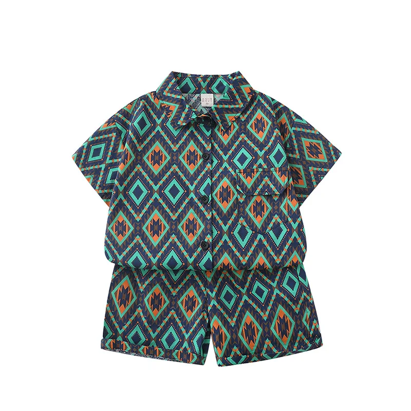 

Летний комплект рубашек для мальчиков, детская одежда для детей от 2 до 11 лет, летняя праздничная одежда, костюм, модная рубашка с геометрическим принтом для мальчиков + костюм с шортами