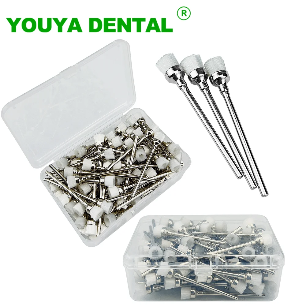 100pcs/Box Dental Prophylaxis Brushes Nylon Polishing Brush Bowl / Flat Shape Latch Type Prophy Brush Dentistry Lab Materials