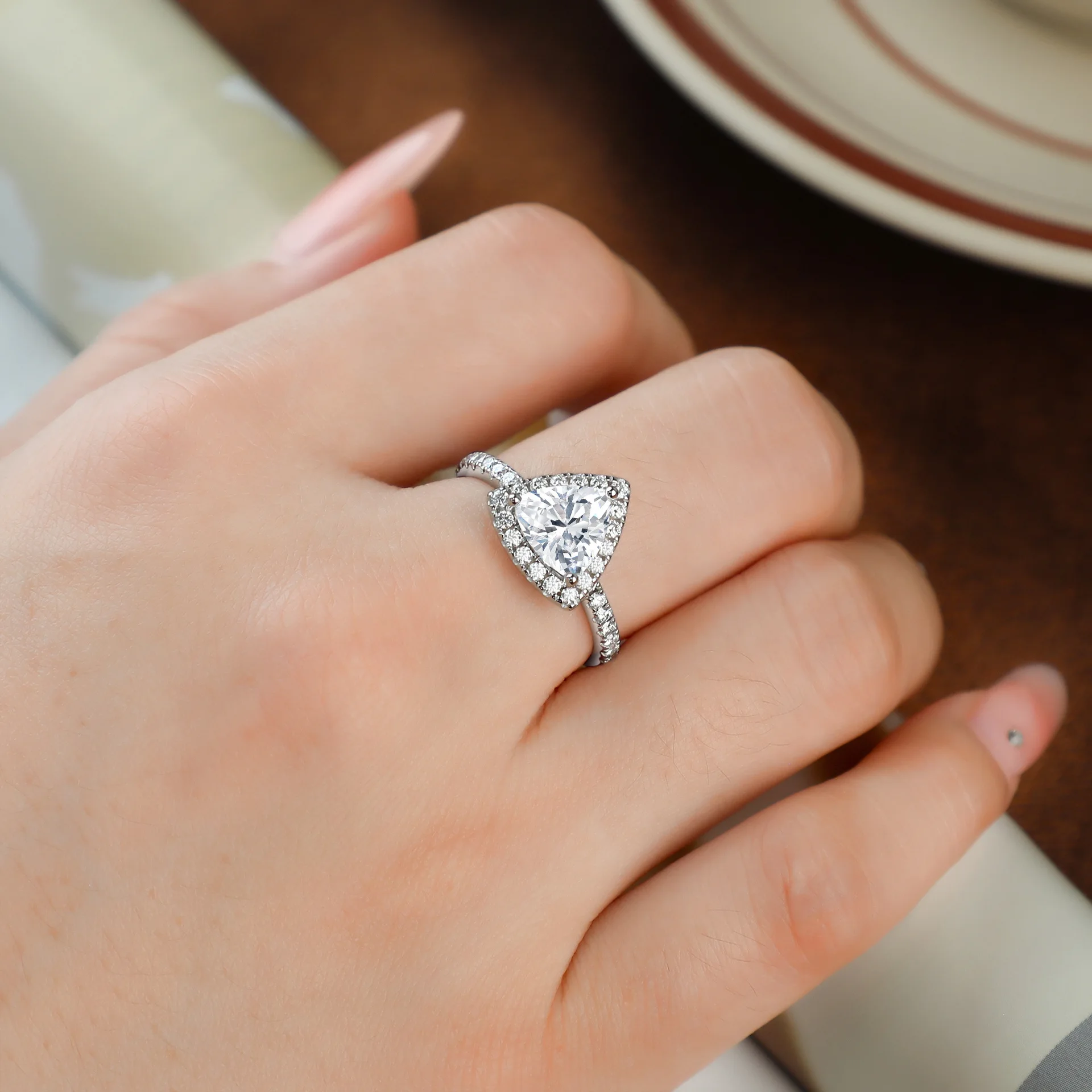 MuShan Brand Jewelry 925 Sterling Silver Ring Zircon 7A Grade Marquise Promise for Wife Real Gold Plated Fine Jewelry Rings