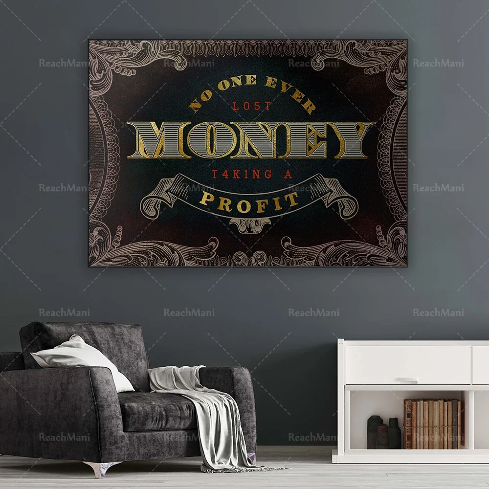 

No One Has Lost Money (Black x Gold) | Canvas Wall Office Decoration Poster Investor Stock Market Bitcoin Crypto Day Trader Gift