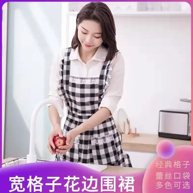 Cotton Apron Princess Style Fresh Fashionable Lace Waist Double-layer Cute Kitchen Cooking and Dining Workwear