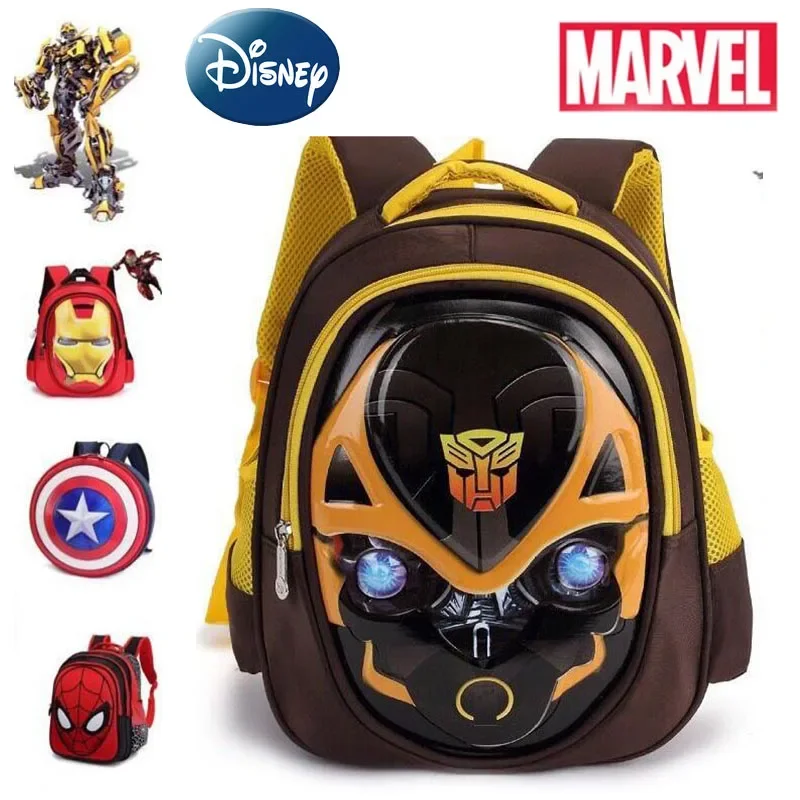 Disney Children\'s Schoolbag Captain America Teen Girl Schoolbag Iron Man Bumblebee Pattern Marvel Hero Schoolbag Boy Gift