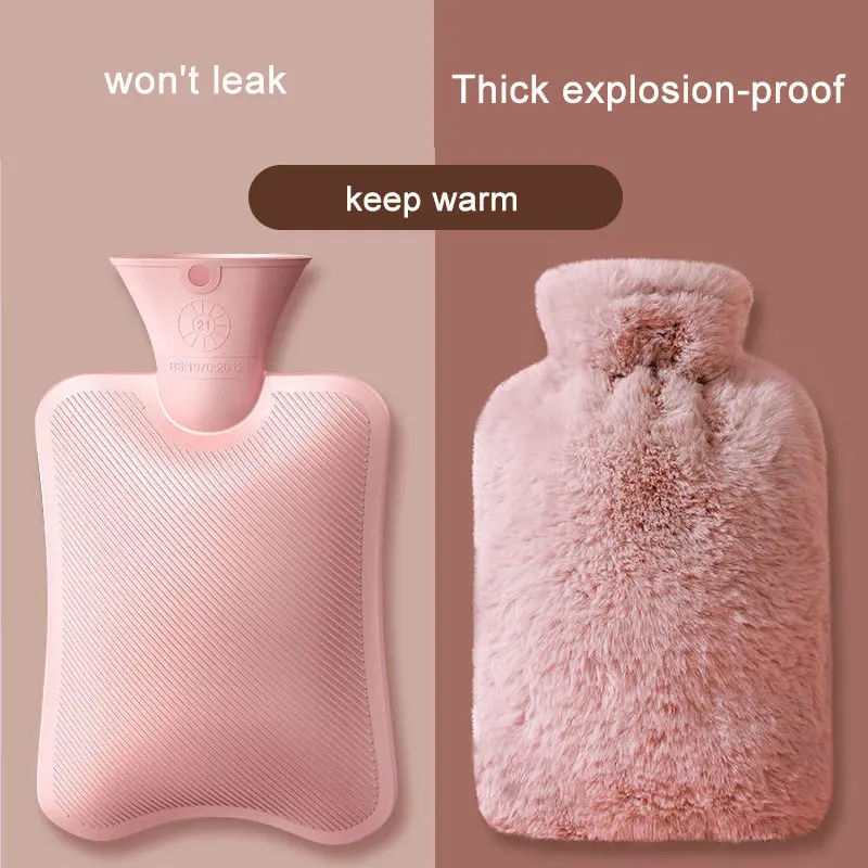 Thickened Explosion-proof Water-filled Hot Water Bottle Twill Plush Hand Warmer Water-filled Hot Compress Belly Warm Foot Quilt