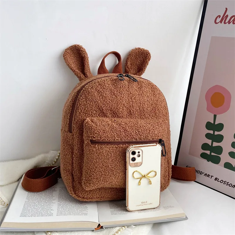 Mochila De Orejas de conejo con nombre personalizado, paquete trasero de texto para niños, bolsa de felpa, regalos de juguete para niños, niñas,