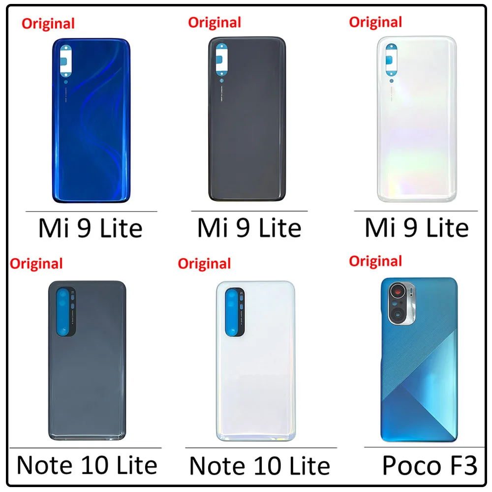 100% Original For Xiaomi Mi 9 Lite / Poco F3 / Mi Note 10 Lite Back Glass Cover Battery Door Housing Back Cover With Adhesive