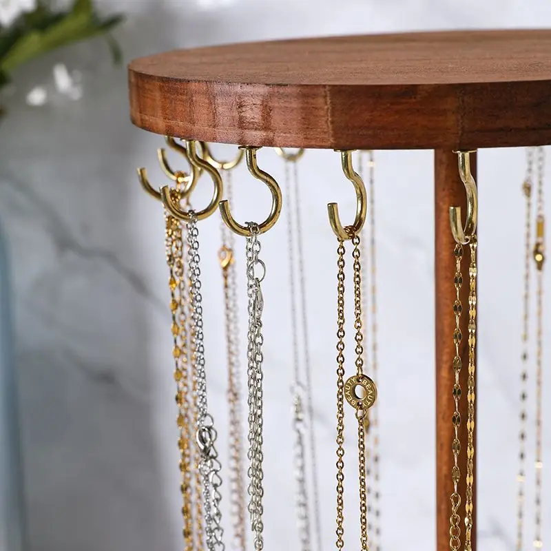 Solid Wood Jewelry Organizer Display Holder Necklace Earrings Bracelets Display Stand Desktop Jewelry Storage Rack