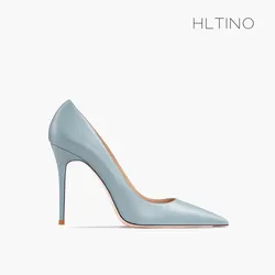 HLTINO donna décolleté azzurro primavera estate scarpe singole punta a punta eleganti tacchi alti con finitura opaca causale taglia giornaliera 43