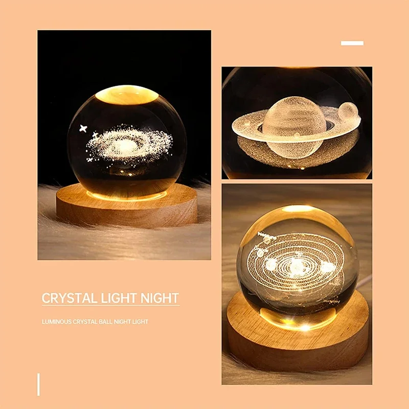 Unique 3D Crystal Ball Lamp with Galaxy and Planetary Projections USB Night Light for Cozy Atmosphere plasma ball