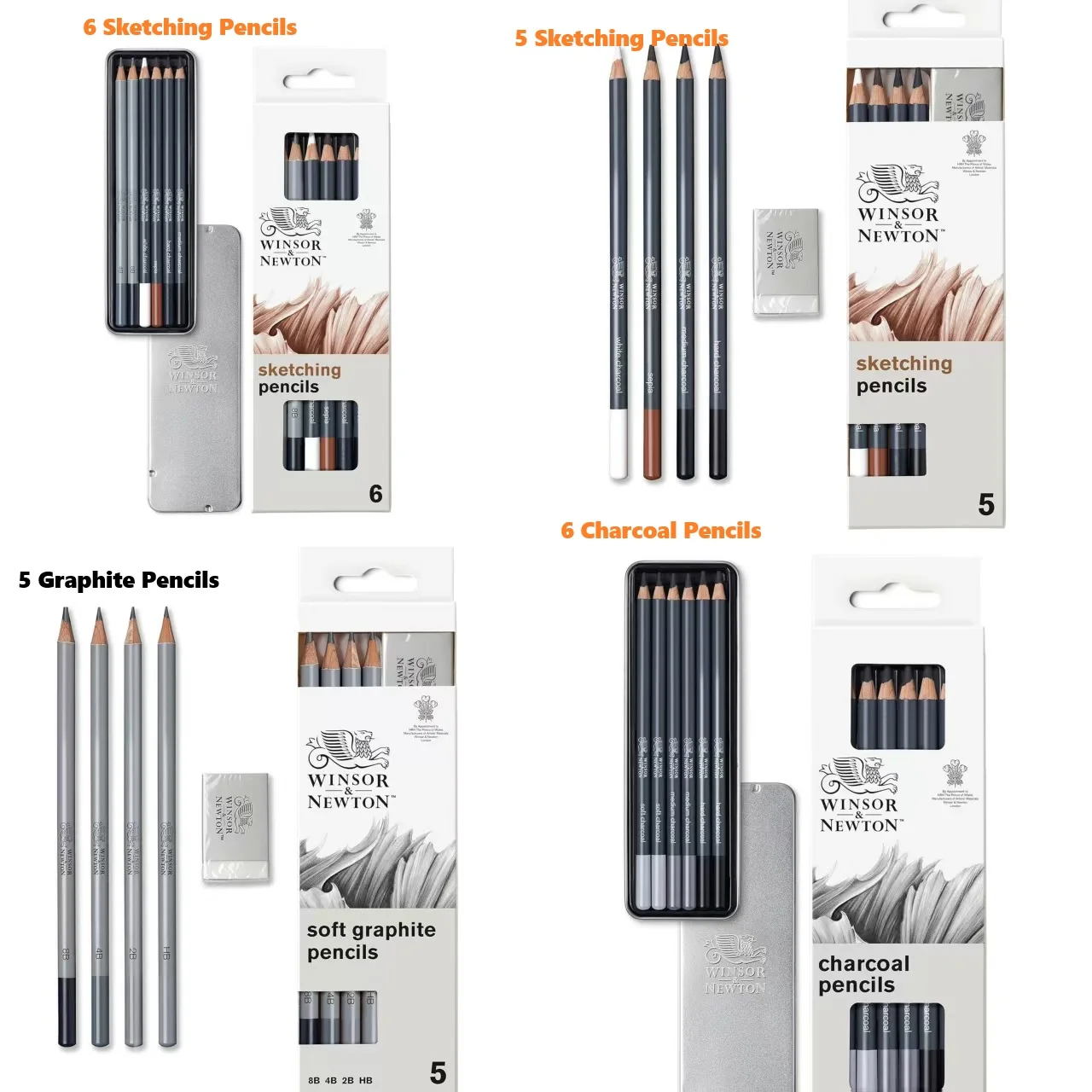 

Winsor & Newton Studio Collection Artist Pencils, Graphite Pencils/ Sketching Pencils , Set of 6/Set of 5