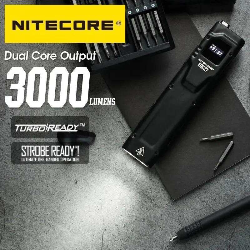 NITECORE EDC27 Rechargeable Tactical Flashlight 3000LM Mini Keychain Light EDC Torch Built in Li-ion Battery for Self Defense