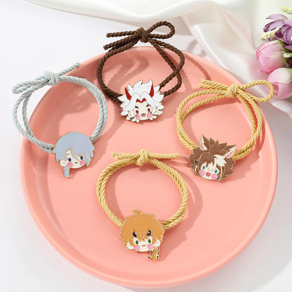 Game Genshin Impact Hair Rope Cartoon Figure Razor Arataki Itto Badge Elastic Hair Ties Ponytail Holder Hair Accessory for Girls