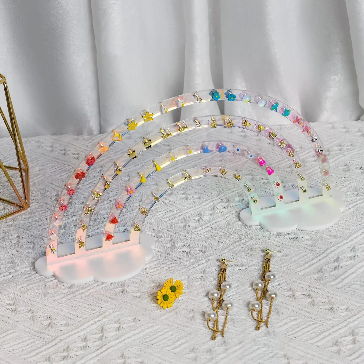 Acrylic Earring Holder Stand Rainbow Acrylic Earrings Display Pegboard with Base 74 Holes Acrylic Earring Stand Jewelry Hanging