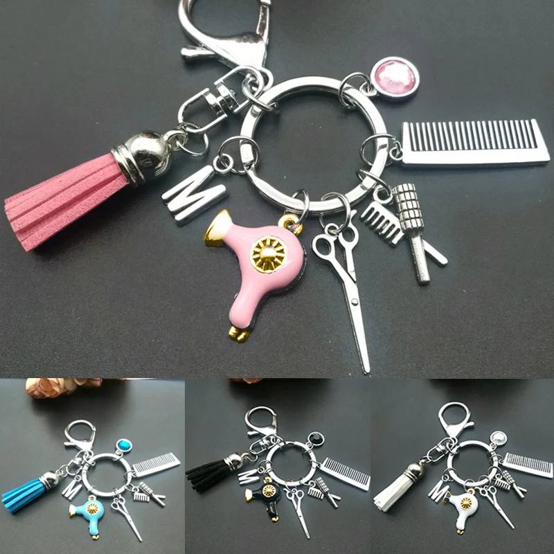 Mini Tesoura De Cabeleireiro Chaveiro, Criativo Borla Charme, Secador De Cabelo, Pente Chaveiro, Presente Da Jóia