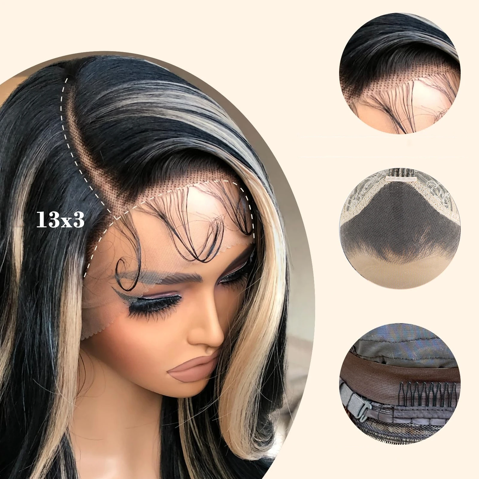 Black Blonde Highlight Colored Body Wave Lace Front Wig 26 Inch Long Wavy Synthetic Hair Lace Frontal Wigs for Women Daily Use