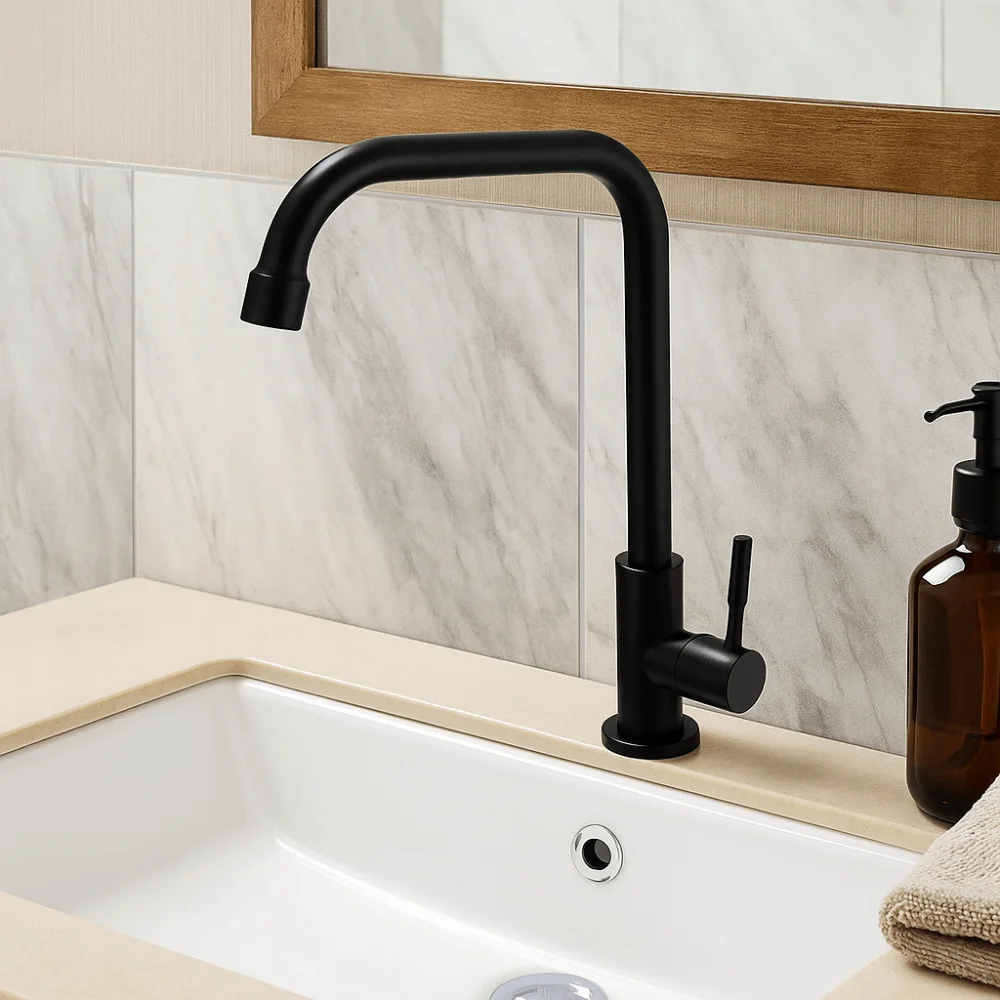 

Stainless Steel Kitchen Faucet Universal Black Wall Mounted Faucet Convenient Wall-mounted Rotatable Spout Faucet