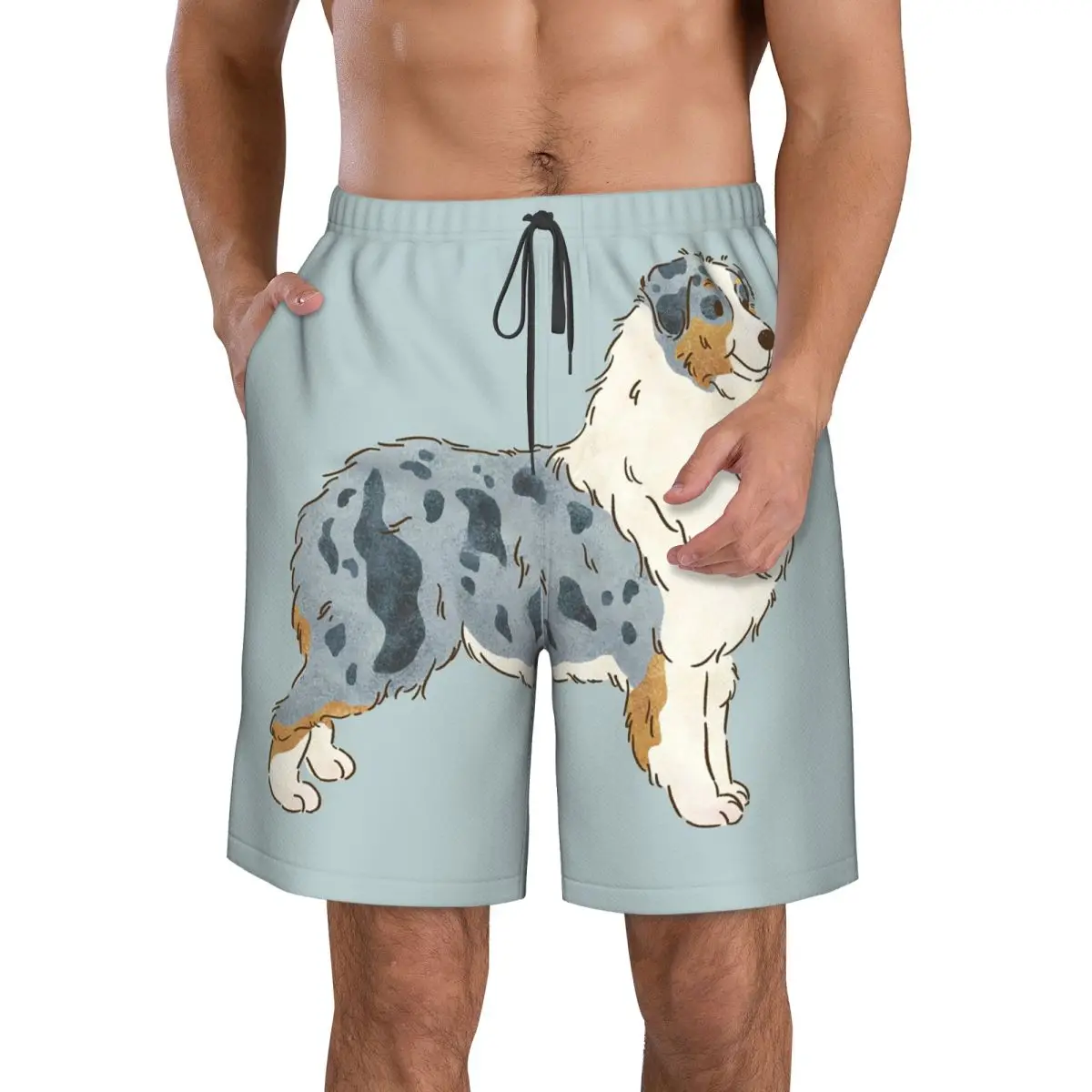 Australian Shepherd Aussie Dog Trunks Beach Board Shorts Casual Quick Dry Swim Summer Men Pants