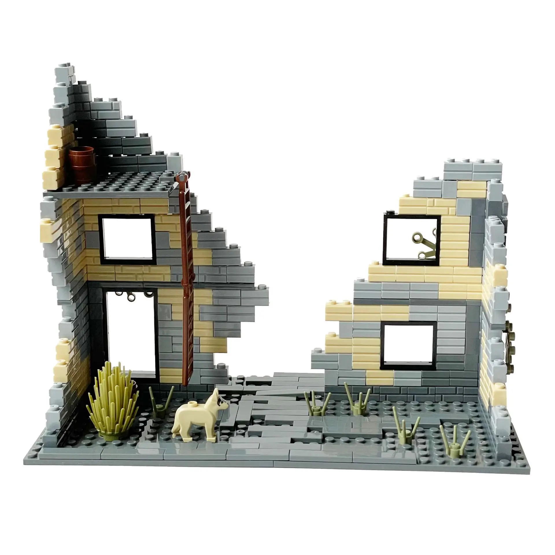 MOC World War II Ruins Scene Ruins of Dangerous Building Blocks Assembly Fire Abandoned Bricks Children Toys