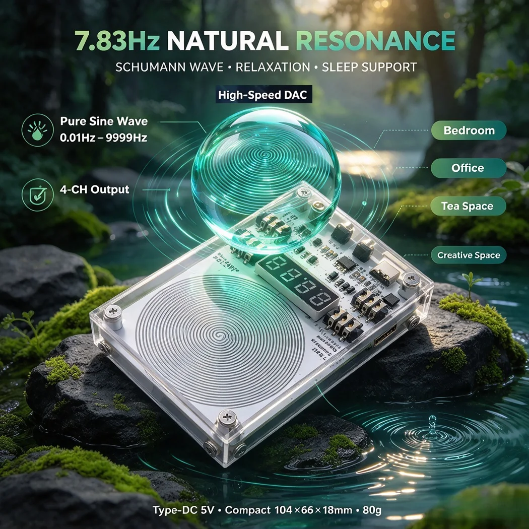 7.83Hz Schumann Wave Generator 0.01Hz-9999Hz Pure Sine Wave 4CH 3.5mm Audio Output Type-C DC5V Transparent Acrylic Shell