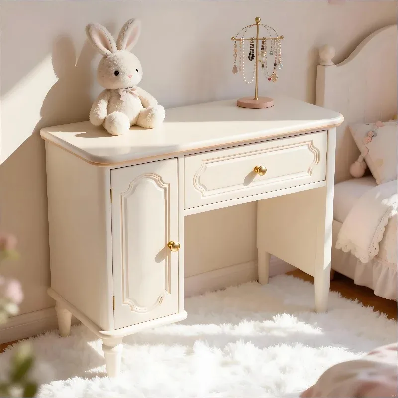 French solid wood dresser cosmetic table white bedroom bedside American modern simple cream style small apartment bedside view 3