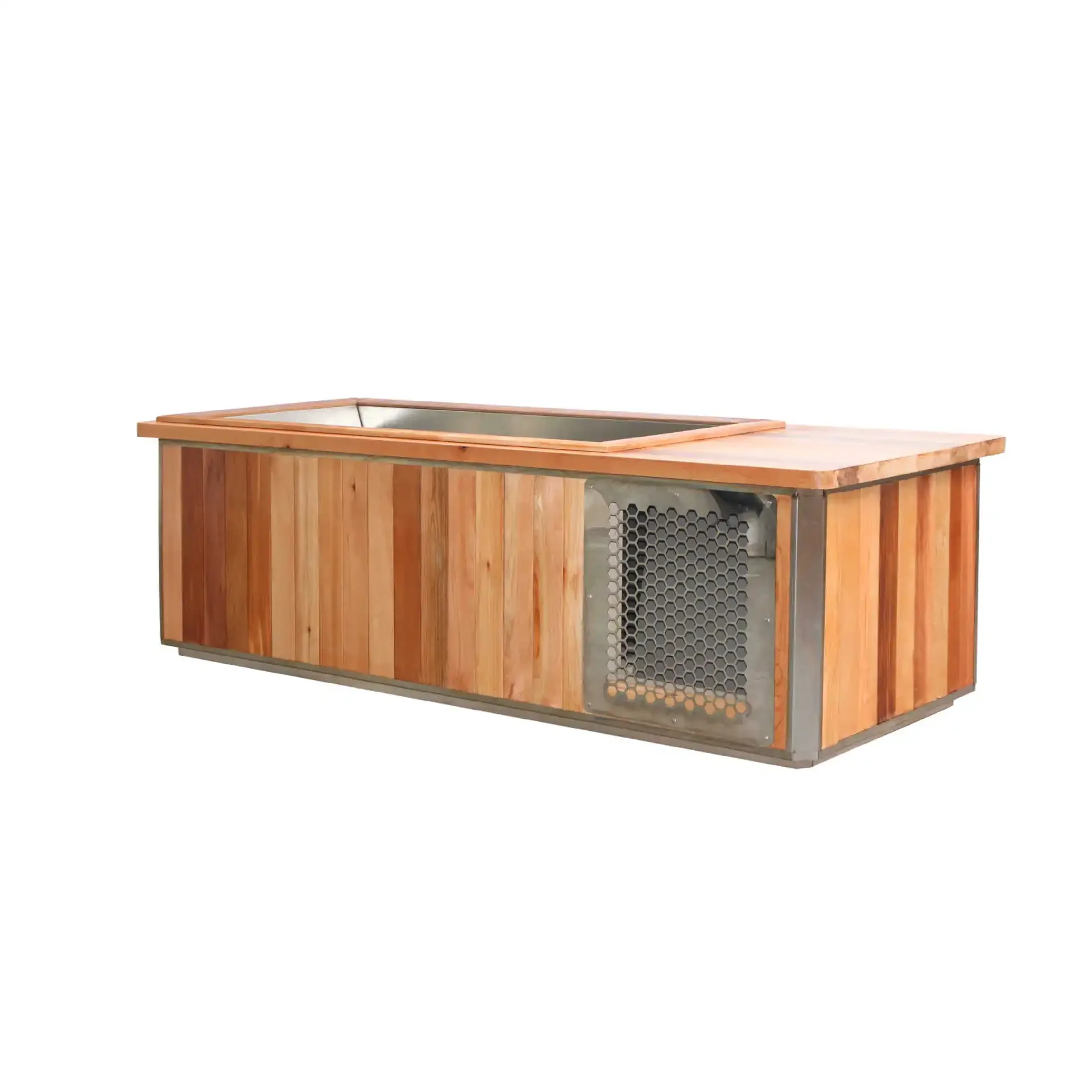#Square Wooden Ice Bath Tub, Red Cedar Cold Hot Soak Barrel, Stainless Steel Liner, Insulated Foam Cover, 2024 Model