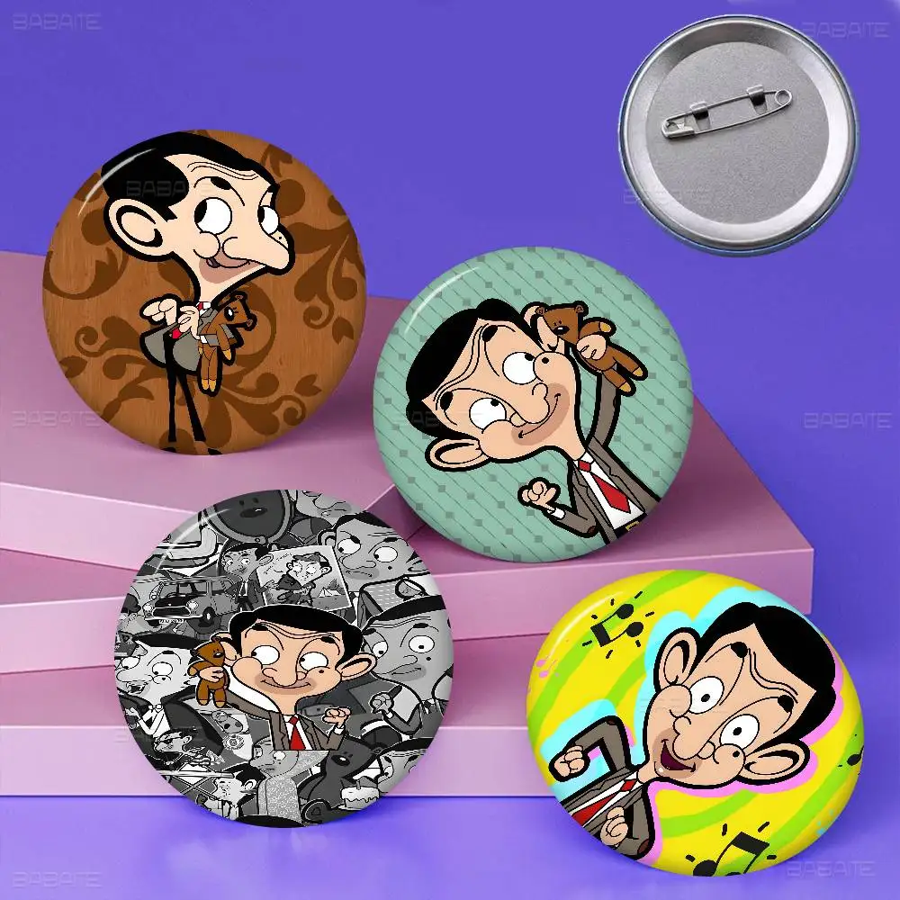 M-Mr.Bean Cartoon Creative Pins Funny Faces Round Snap-in Brooch Badge Backpack Hat Accessories Jewelry Gifts