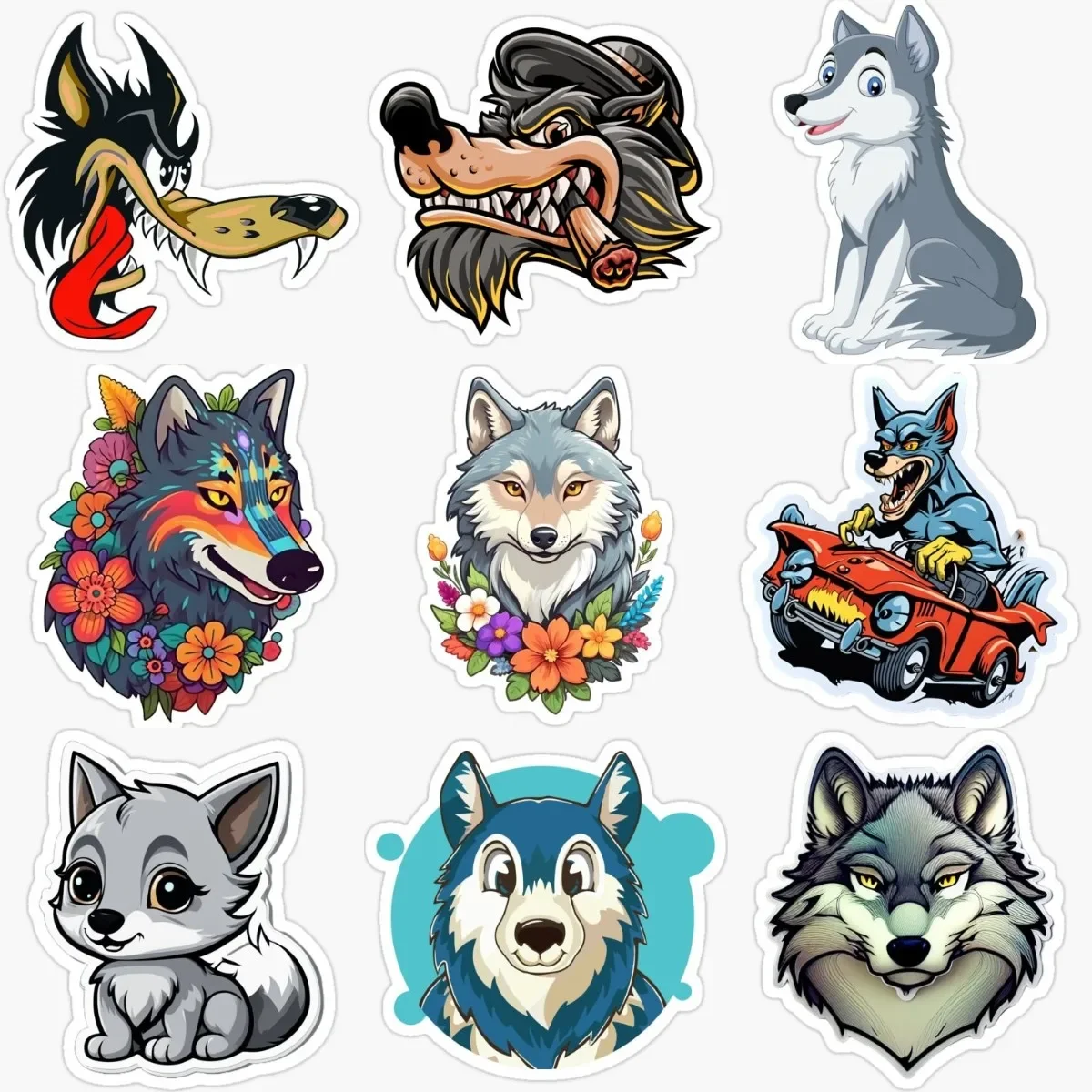 

Wolf Catoon Creative PVC Waterproof Stickers Accessories for Decorate Car Camper Van Bicycle Truck Table Off-road Wall Room