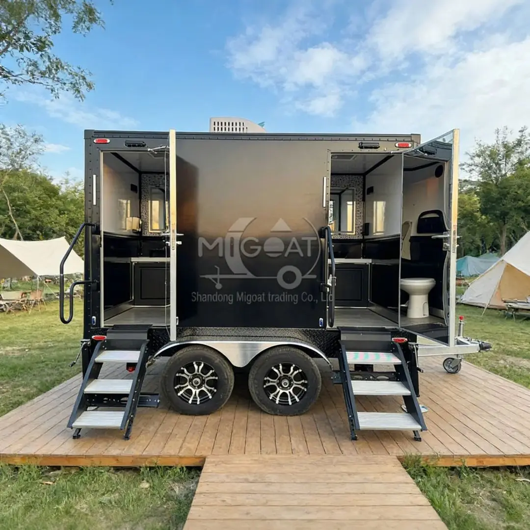 

Towable Mobile Toilet Trailer for Outdoor Camping Portable Restroom with Wash Basin