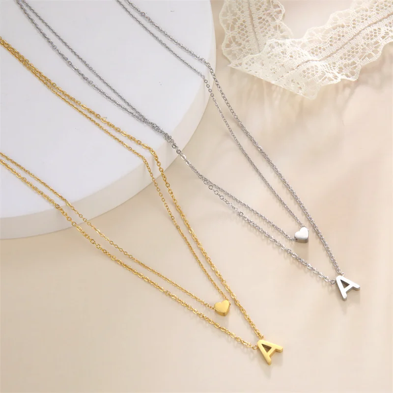 Mode Tiny Herz Initial Halskette Gold Silber Farbe Multilayer Brief Choker Halskette Für Frauen Charme Anhänger Schmuck Geschenk – Detail 12