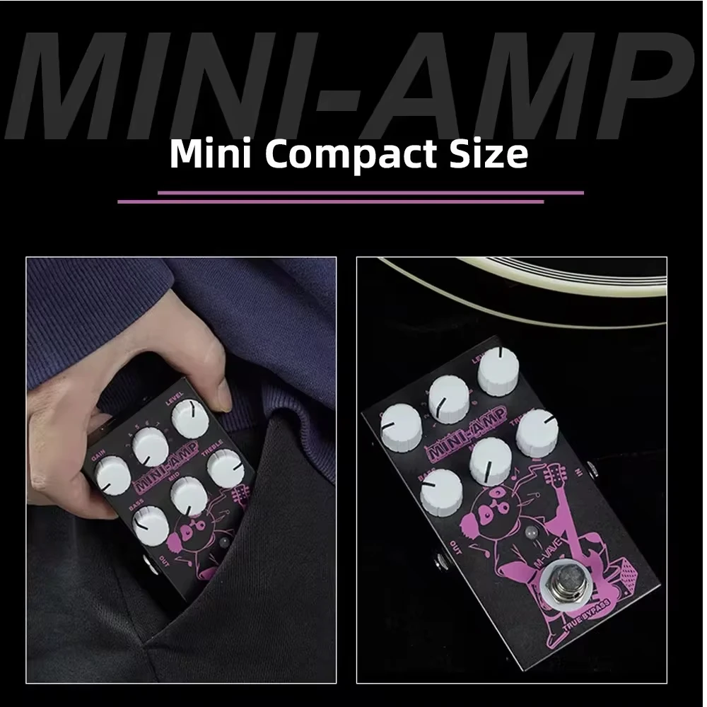 M-VAVE MINI-AMP Pre-amp Simulation Effect Pedal 9 Classic Amp Effects 3 Band EQ True Bypass