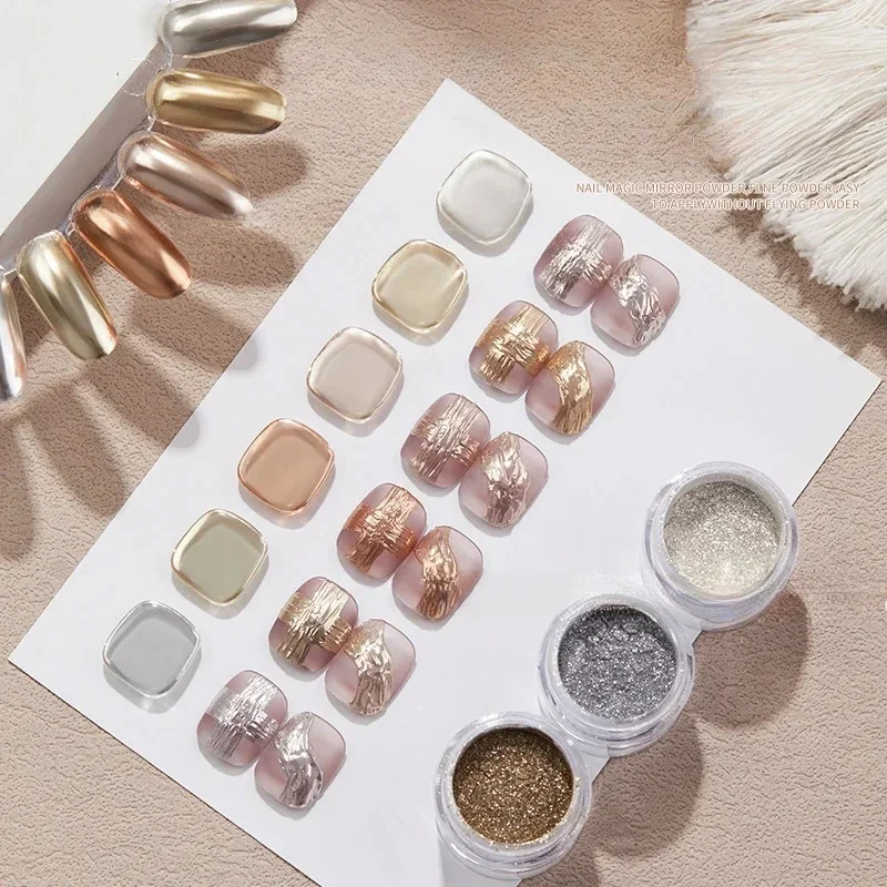 

6pcs Gold Silver Mirror Powder Nail Art Glitter Rose Gold Champange UV Gel Polish Chrome Dust Metallic Effect Pigment Decoration