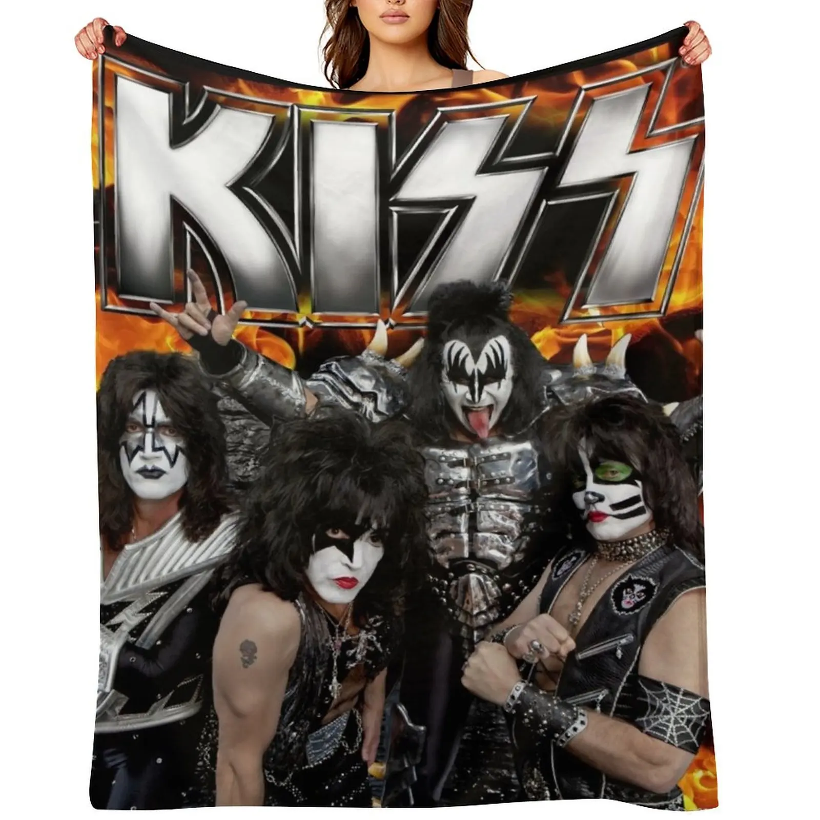 

KISS with Logo and band Throw Blanket wednesday Soft Beds Bed Fashionable Plaid Blankets
