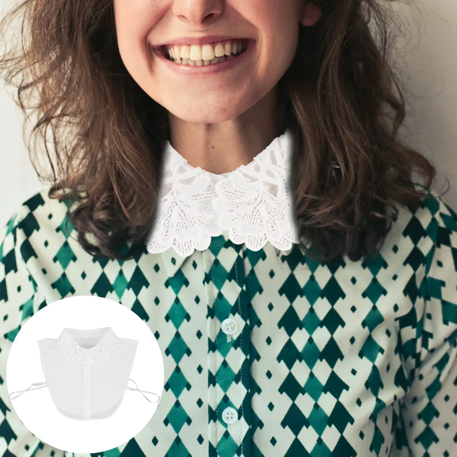 Cuello Falso de Encaje Desmontable para Camisa/Blusa, Media Camisa para Mujer, Cuello Falso de Moda para Uso Diario, Oficina, Compras, Trabajo