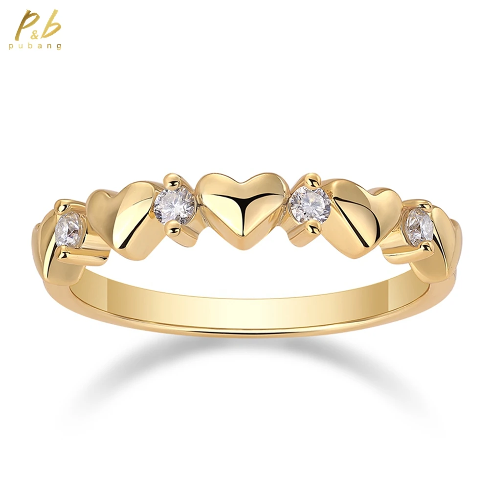 

PuBang Fine Jewelry Solid 925 Sterling Silver 3EX VVS1 D Color Real Moissanite Diamond Gems Vintage Heart Row Ring Wedding Band