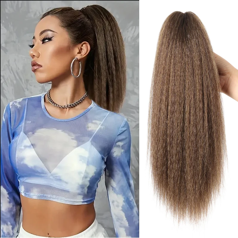 Yaki women's straight claw clip ponytail extension thick synthetic wig easy to wear sturdy and fluffy ponytail accessories