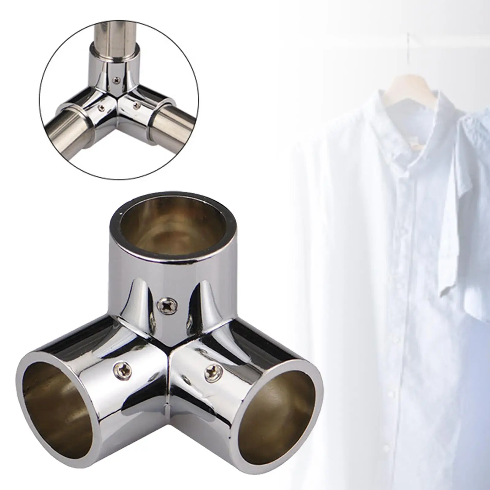 Easy Install Round Pipe Connector Mirror Polished Corner Fitting for Clothing Rack Indoor Frame Setup