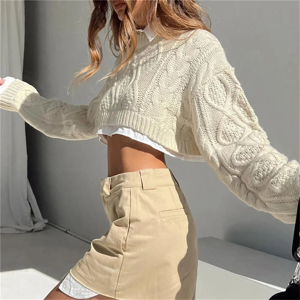 Boniouo Autumn Women Knitted Sweater Crop Tops Fashion Streetwear Y2K Sweaters Pullovers Vintage Cropped Top Female Outfits 2022