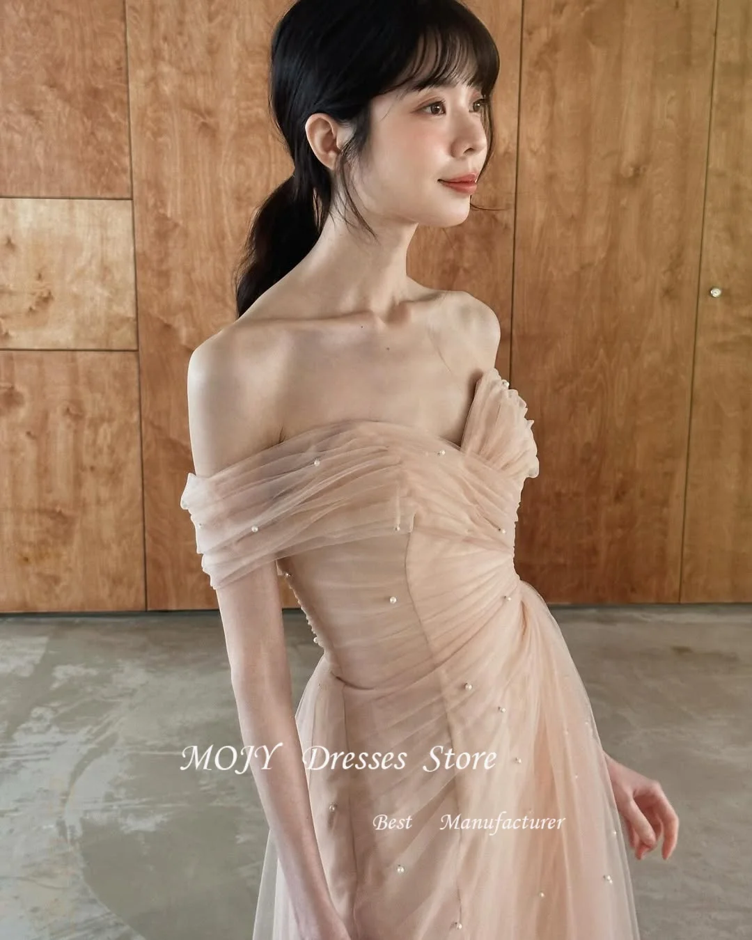 فستان زفاف Mojy أنيق على شكل قلب كوري وردي لالتقاط الصور واللؤلؤ مطرز بحورية البحر فستان زفاف طويل مخصص