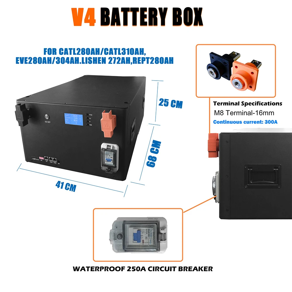 EU Stock Battery Kits DIY 280A Box Kits 16S 48V 310A 304A Stacked Lifepo4 Battery Case with Bluetooth BMS CAN