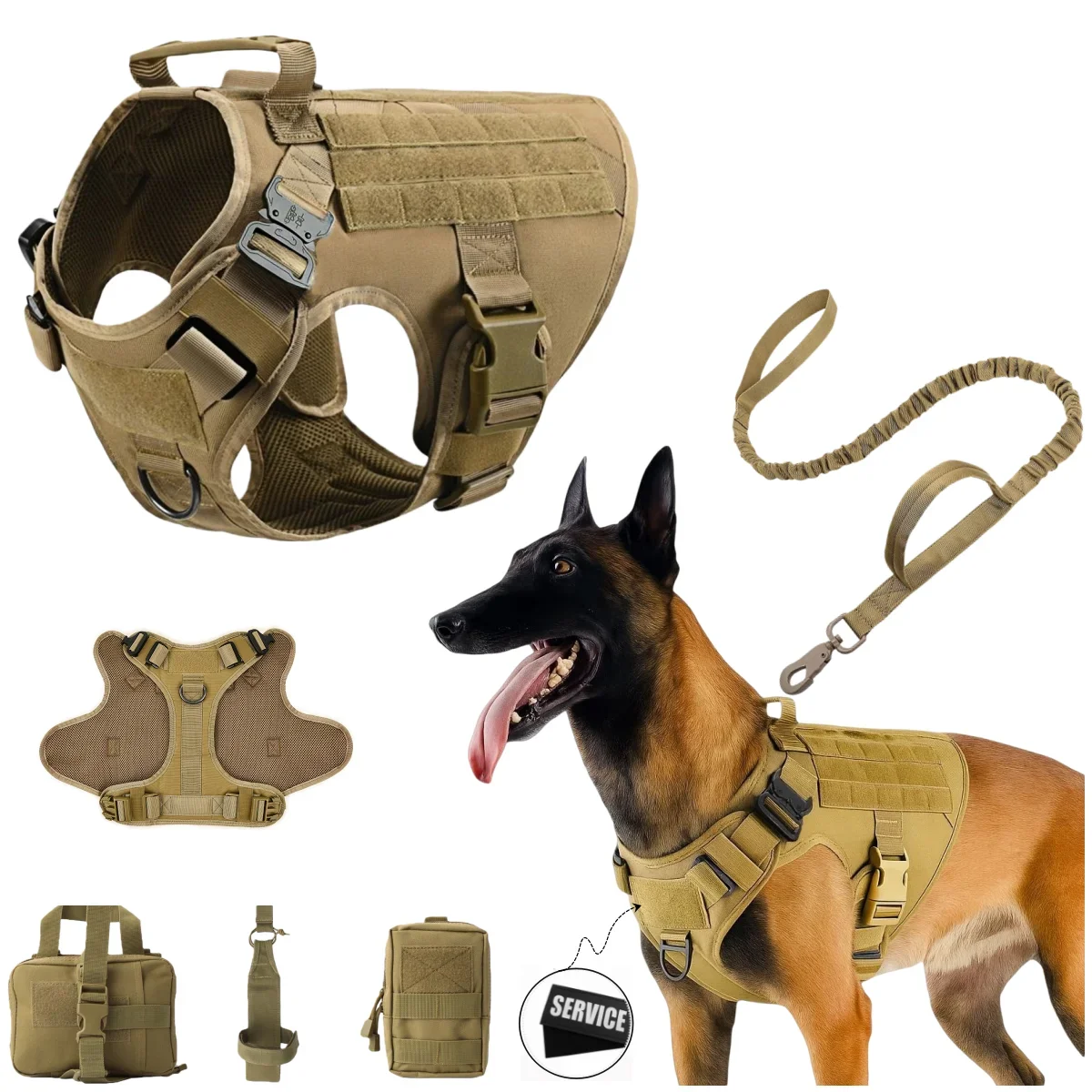 Tactical Dog Harness, Adjustable No-Pull Handle Service Vest Heavy Duty Pet Large Breed,  Dog Vest for Training Hunting Walking