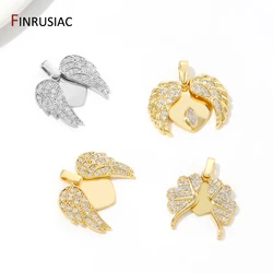 Trendy 18K Gold Plated Brass Heart Wings Shape Pendant Inlaid Zircon Charms Pendant For DIY Necklace Making Accessories