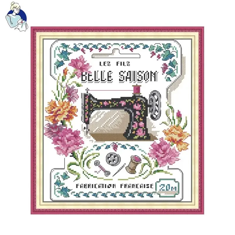 JoySunday Sewing Machine Printed Cross Stitch Kit Aida 16CT 14CT DIY Fabric Craft Needle Canva Hand Embroidery Set For Starters