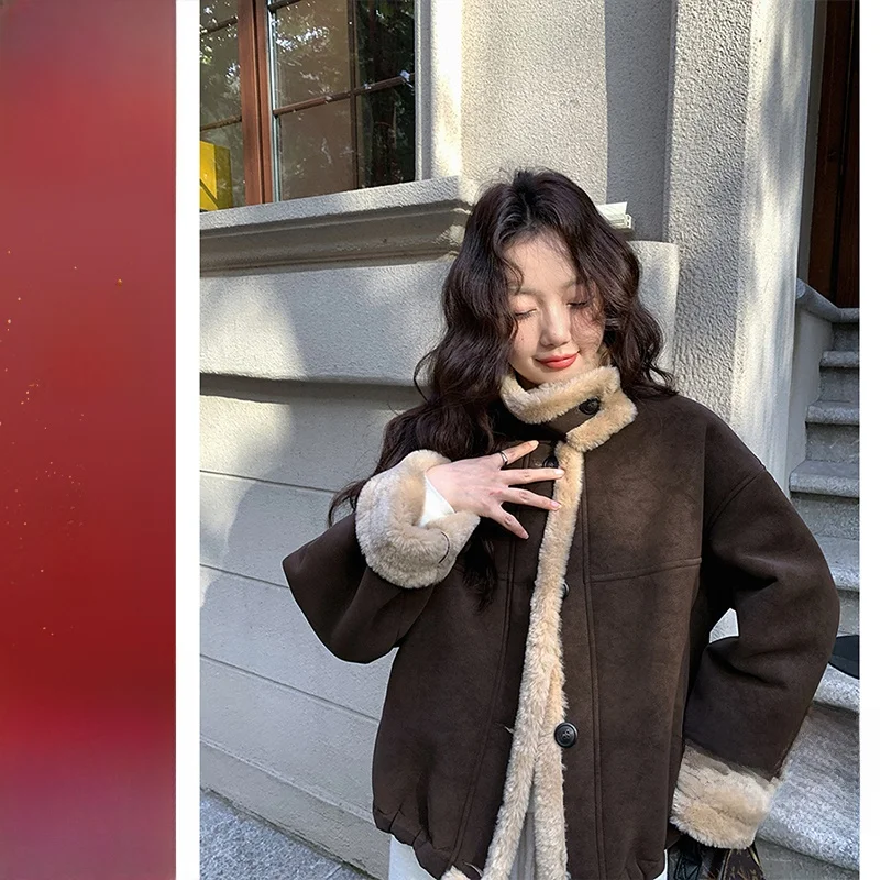 

Классическая ретро-куртка с воротником-стойкой для женщин, утепленная, из экологичного полиэстера, с коротким мехом, верхняя одежда